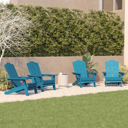 FLASH FURNITURE Blue Adirondack Patio Chairs with Cupholder, 4PK 4-LE-HMP-1044-10-BL-GG